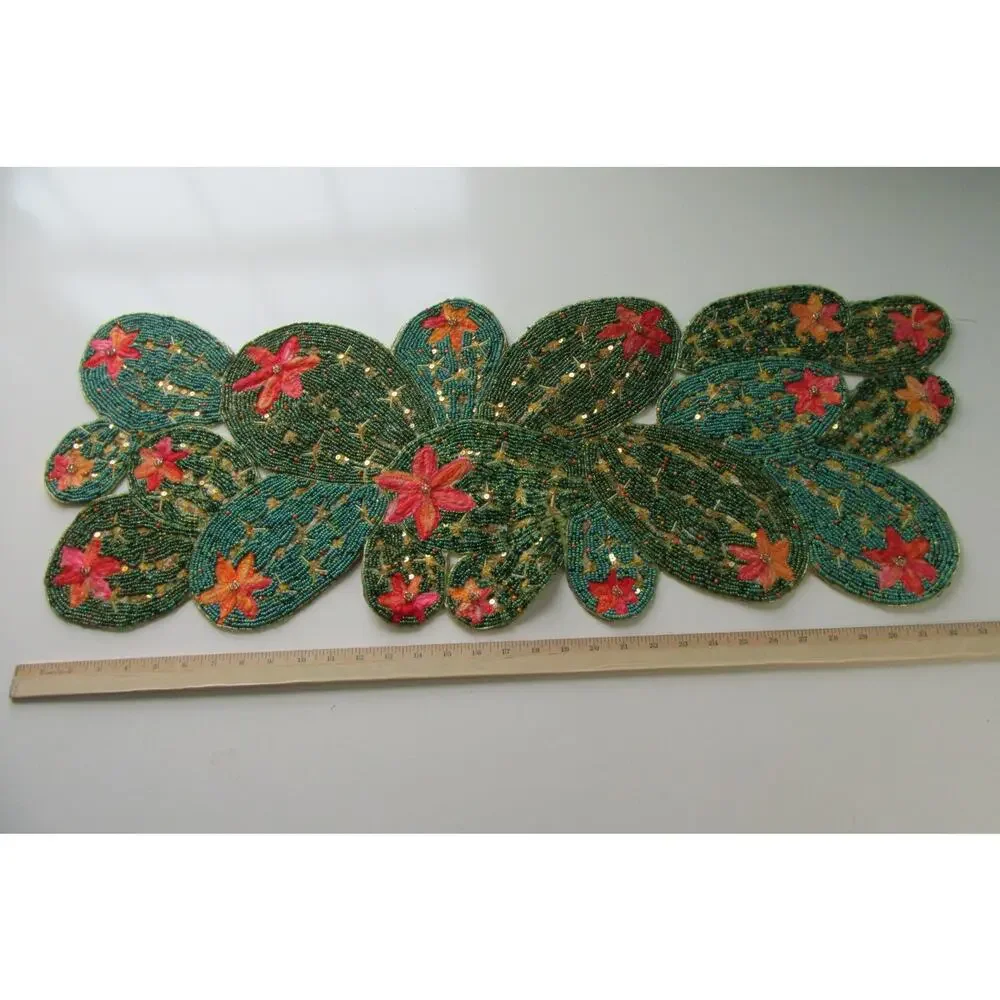 Pier 1 Beaded Cactus Table Runner Desert Flower Blooms Centerpiece 36